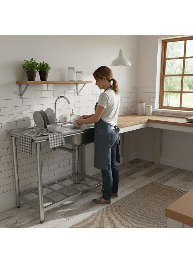 Sharpdo Stainless Steel Single Sink with Side Platform 75×40×75cm, Kitchen Utility Wash Basin with Faucet & Return Bend, Rust-Resistant Easy Clean for Home or Restaurant Use - Image 2