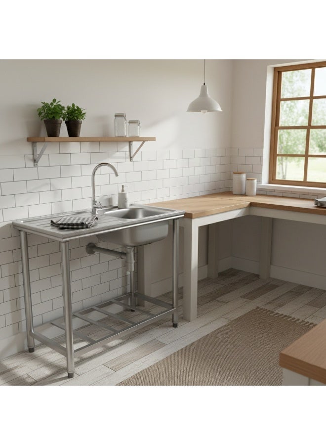 Sharpdo Stainless Steel Single Sink with Side Platform 75×40×75cm, Kitchen Utility Wash Basin with Faucet & Return Bend, Rust-Resistant Easy Clean for Home or Restaurant Use - Image 3