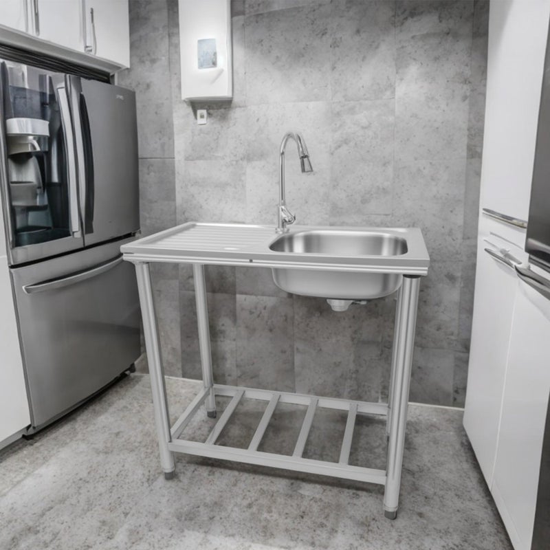 Sharpdo Stainless Steel Single Sink with Side Platform 75×40×75cm, Kitchen Utility Wash Basin with Faucet & Return Bend, Rust-Resistant Easy Clean for Home or Restaurant Use - Image 5