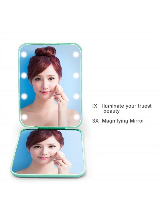 wobsion مرآة مدمجة، مرآة مكبرة مع ضوء، 1x/3x مرآة قابلة للطي بيدين مزدوجتين مع مفتاح مغناطيسي، مرآة مكياج صغيرة للسفر، مرآة جيب لحقيبة اليد، هدايا للفتيات (سماوي) - Image 4