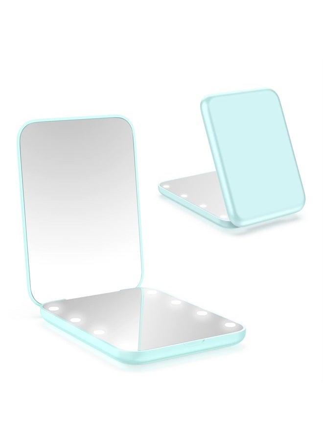 wobsion مرآة مدمجة، مرآة مكبرة مع ضوء، 1x/3x مرآة قابلة للطي بيدين مزدوجتين مع مفتاح مغناطيسي، مرآة مكياج صغيرة للسفر، مرآة جيب لحقيبة اليد، هدايا للفتيات (سماوي) - Image 1