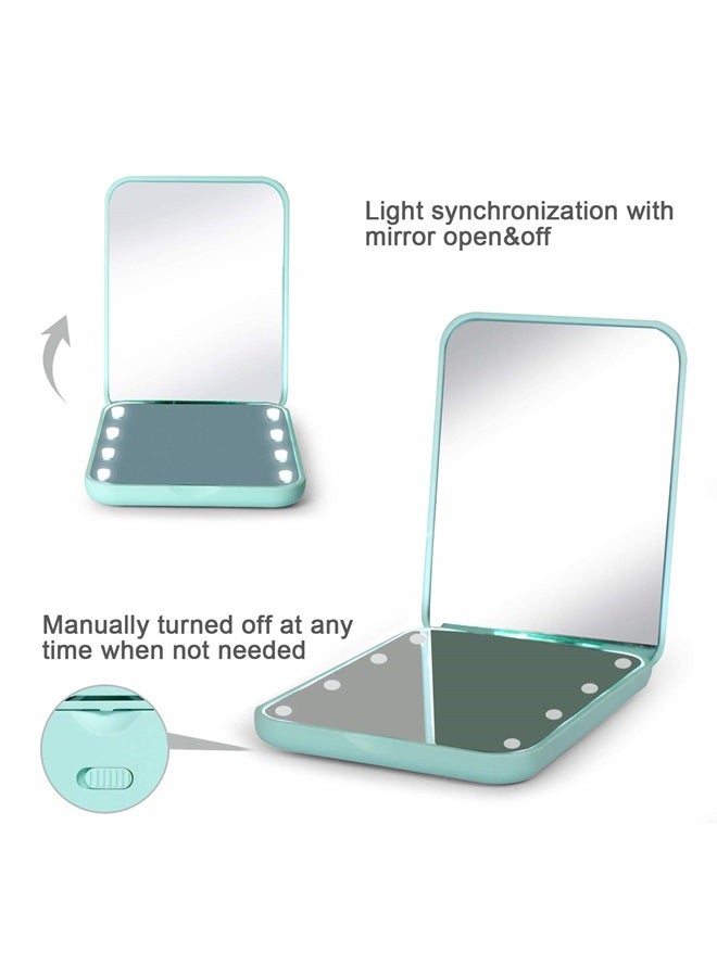 wobsion مرآة مدمجة، مرآة مكبرة مع ضوء، 1x/3x مرآة قابلة للطي بيدين مزدوجتين مع مفتاح مغناطيسي، مرآة مكياج صغيرة للسفر، مرآة جيب لحقيبة اليد، هدايا للفتيات (سماوي) - Image 3