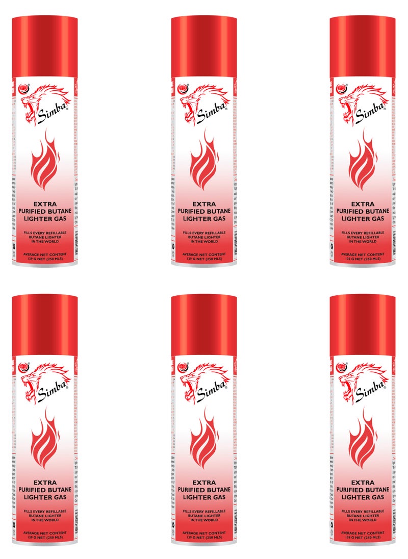 Simba 6-Piece Extra Purified Butane Lighter Gas 250ml  - Image 1