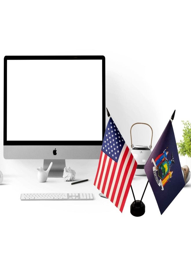 Zigvert America & New York Twin Desk Flag, US New York Table Flags, 8 x 5 Inches American & New York Deluxe Desk Flag Set - Miniature USA & New York Stick Flag with Flag Stand - Image 2
