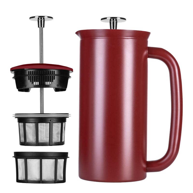 ESPRO P7 French Press Coffee Maker  DoubleWalled Stainless Steel Insulated with MicroFilter 32 Ounces Cranberry