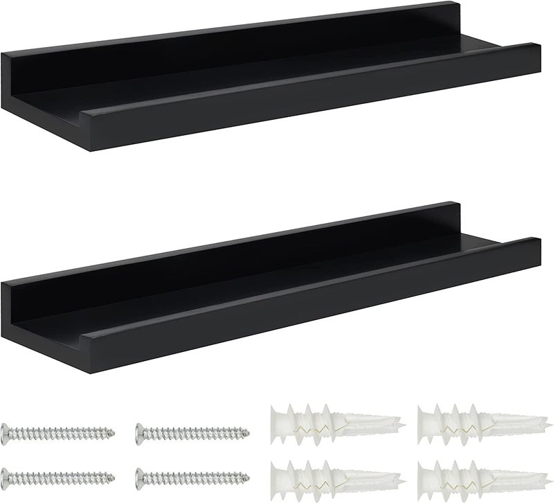 carpentray Black Floating Shelves 2 Pack Wooden Wall Mounted Shelves Decorative Picture Ledge Shelf for Living Room Bedroom Kitchen Bathroom Office Ideal for Storage Display - Image 3