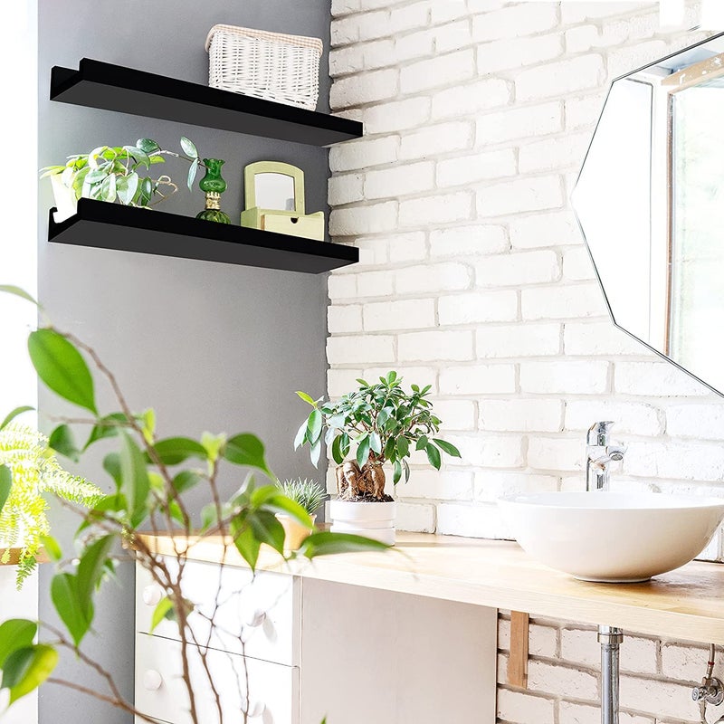 carpentray Black Floating Shelves 2 Pack Wooden Wall Mounted Shelves Decorative Picture Ledge Shelf for Living Room Bedroom Kitchen Bathroom Office Ideal for Storage Display - Image 4
