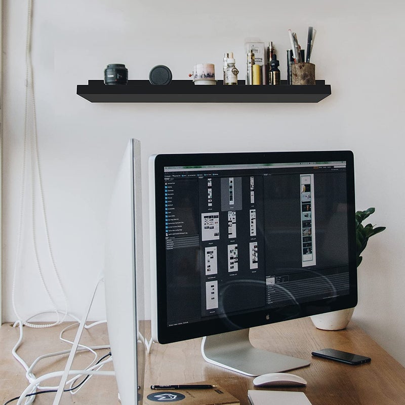 carpentray Black Floating Shelves 2 Pack Wooden Wall Mounted Shelves Decorative Picture Ledge Shelf for Living Room Bedroom Kitchen Bathroom Office Ideal for Storage Display - Image 5