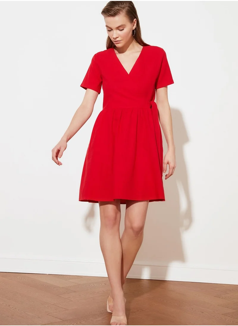 trendyol Pleated Wrap Dress