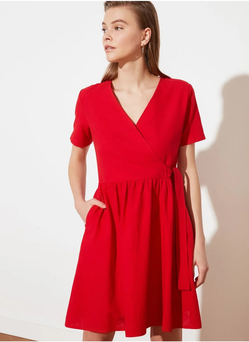 trendyol Pleated Wrap Dress