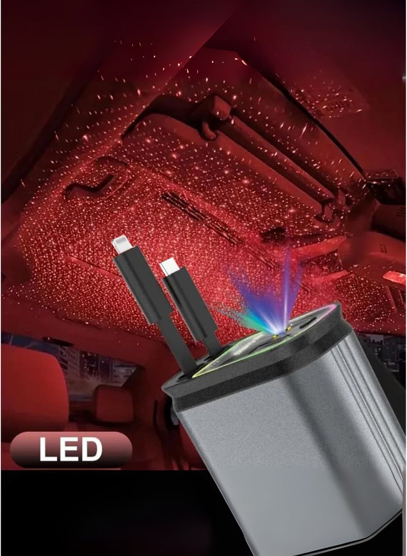 Hoco 4-in-1 Retractable Fast Charging Car Charger with Starry Sky Projector & LED Light, USB-C & USB-A Ports, Retractable Cables Compatible with iPhone 16/15/14/13/12, Galaxy, Pixel & More - Image 4