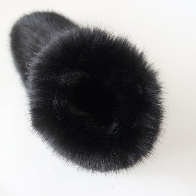 QMFUR Women's Furry Faux Fur Boots Fuzzy Fluffy Mid Calf Snow Boots Suede Warm Fur Lined Booties Flat Fashion Boots (Black 1, 7) - Image 5