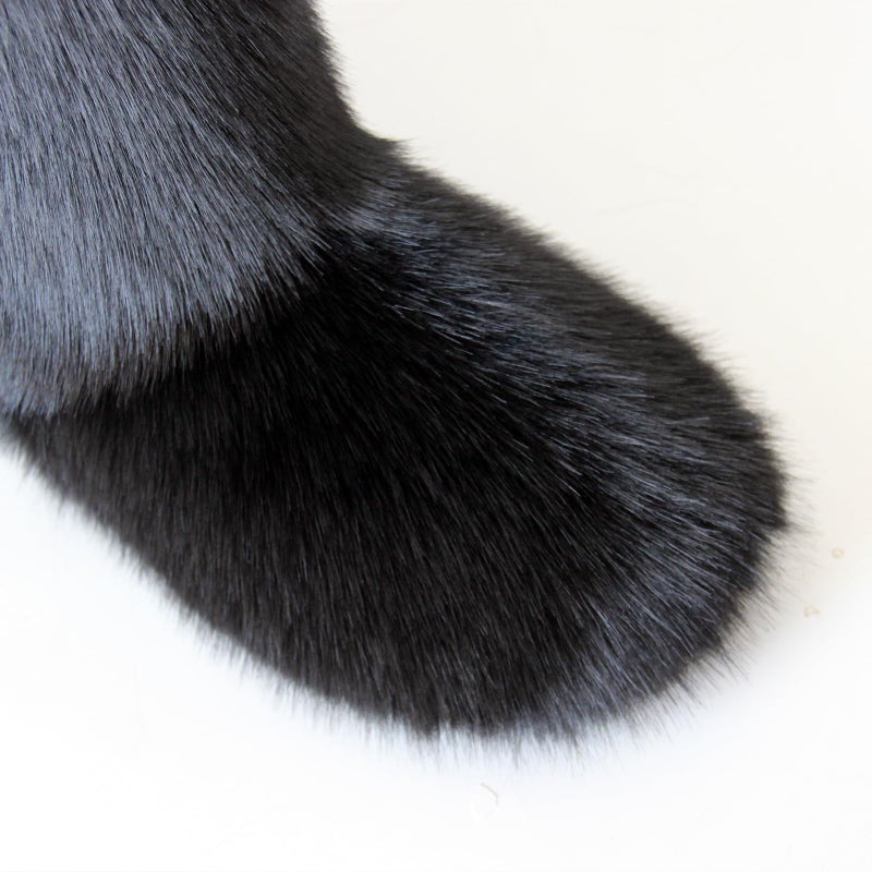 QMFUR Women's Furry Faux Fur Boots Fuzzy Fluffy Mid Calf Snow Boots Suede Warm Fur Lined Booties Flat Fashion Boots (Black 1, 7) - Image 4