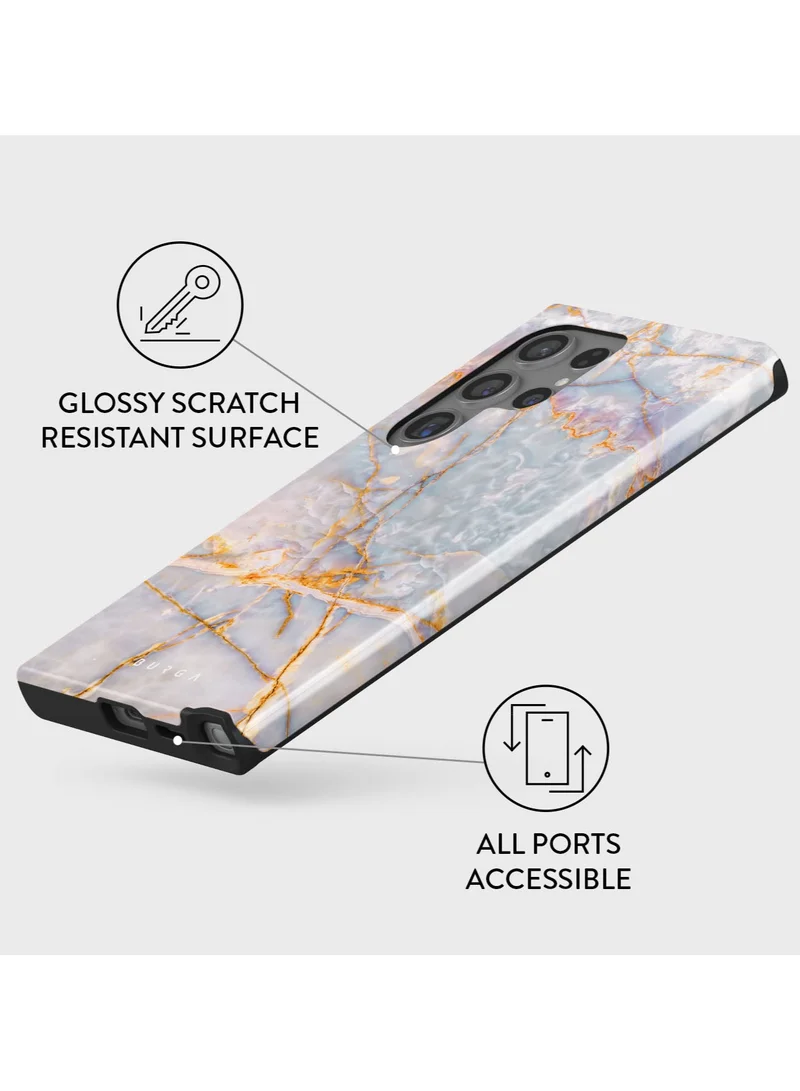 BURGA Luxury Gold Glitter Marble Phone Case Compatible with Samsung S24 Ultra  Double Layer Silicone Protective Case Shallow Sea