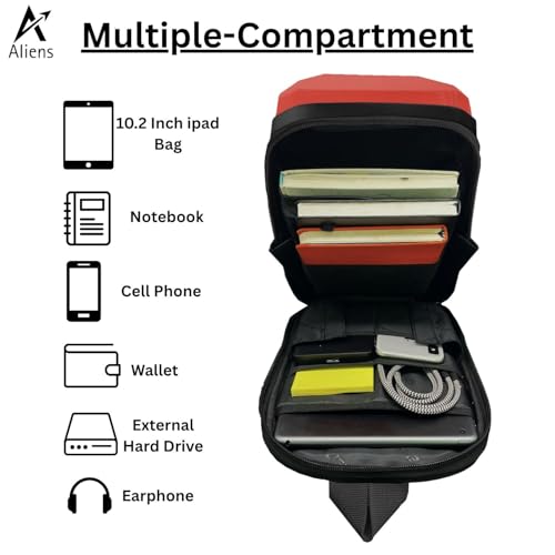Aliens ABS Hard Shell Sling Bag | 180° Open Crossbody & One Side Shoulder Bag for Mens & Women, Office, Travel & Everyday Mini Backpack for iPad, Tablet, Smartphone,Charger,Headphone,HDD,Camera–Red - Image 4
