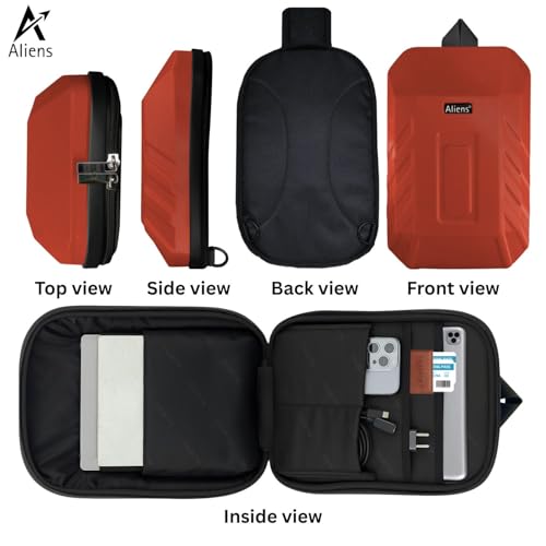 Aliens ABS Hard Shell Sling Bag | 180° Open Crossbody & One Side Shoulder Bag for Mens & Women, Office, Travel & Everyday Mini Backpack for iPad, Tablet, Smartphone,Charger,Headphone,HDD,Camera–Red - Image 3