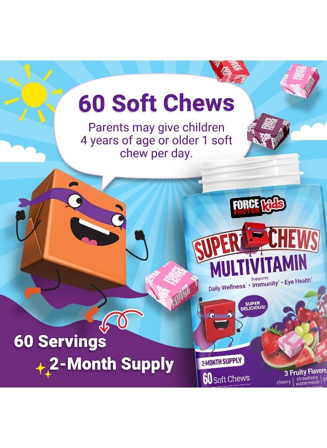 Force Factor Force Factor, Kids, Super Chews Multivitamin, Cherry, Strawberry Watermelon, Grape, 60 Soft Chews  - Image 4