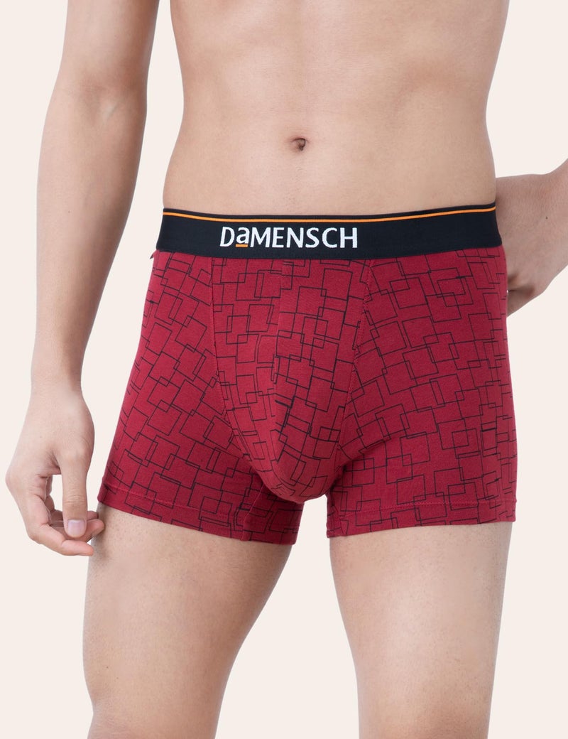 DAMENSCH Regular Fit Printed Cotton Blend Trunk Underwear Anti-Bacterial Moisture Wicking Breathable Microfibre Waistband Deo-Cotton Trunks for Men-Blue Buzz, Wine Grid Game-L - Image 5
