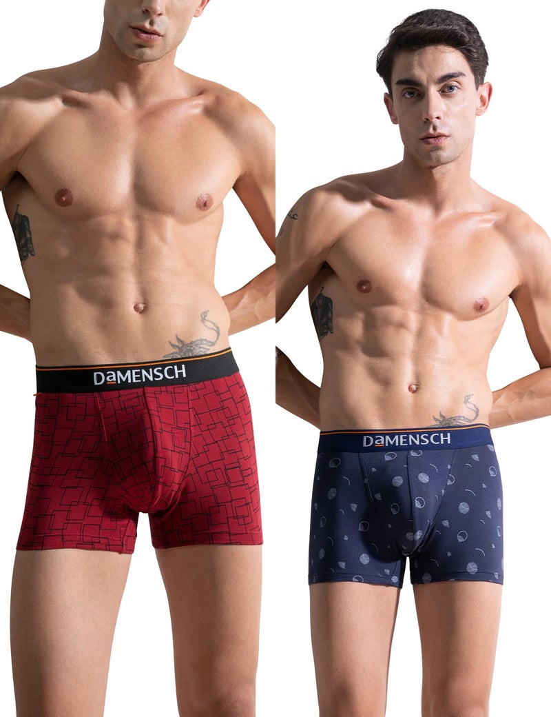 DAMENSCH Regular Fit Printed Cotton Blend Trunk Underwear Anti-Bacterial Moisture Wicking Breathable Microfibre Waistband Deo-Cotton Trunks for Men-Blue Buzz, Wine Grid Game-L - Image 1