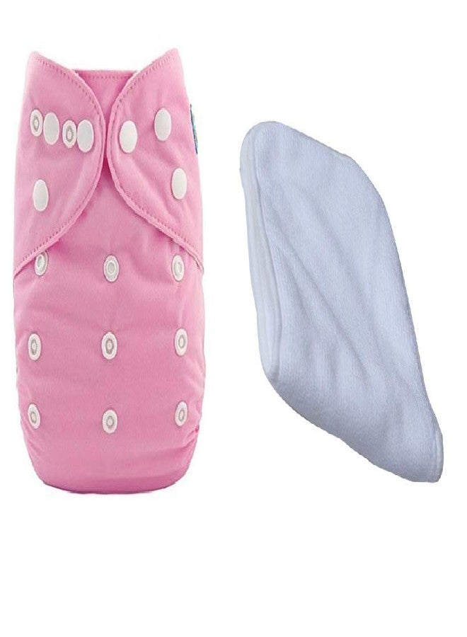 Orcoa Adjustable, Reusable, Washable Cloth Diaper with 4 Layer Nappy. (1 Diaper and 1 4 Layer Insert) (Pink Colour)