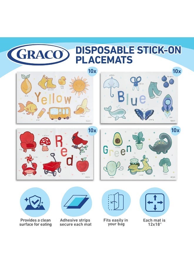 Graco Disposable Placemats - Convenient, Spill-Proof, Easy-Clean Mats for Meals and Travel - 40 Pcs Set, Assorted - Image 2
