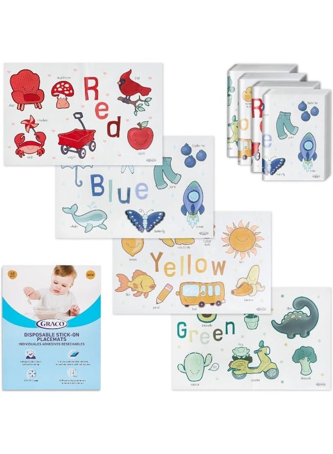 Graco Disposable Placemats - Convenient, Spill-Proof, Easy-Clean Mats for Meals and Travel - 40 Pcs Set, Assorted - Image 1
