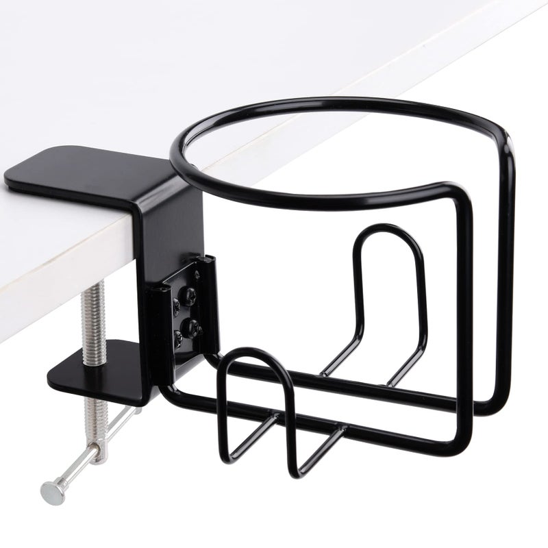 LEKUSHA Large Desk Cup Holder Clip On Table Cup Holder AntiSpill Drink Holder for Lawn Chair Horizontal or Vertical Mount Pack of 2 Black