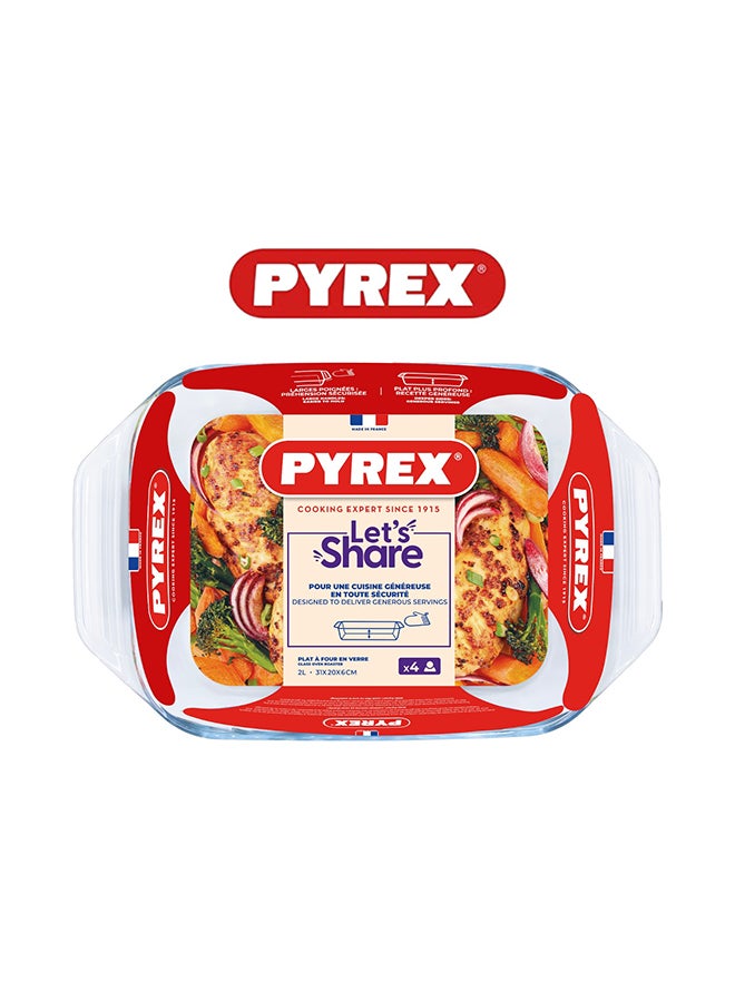 Pyrex Irresistible Rectangular Roaster 2.1L - Versatile Borosilicate Glass Kitchen Essential Clear - Image 1