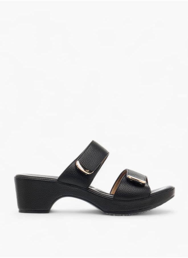 Flora Bella By Shoexpress Women Textured Slip-On Sandals with Block Heel  - Image 3
