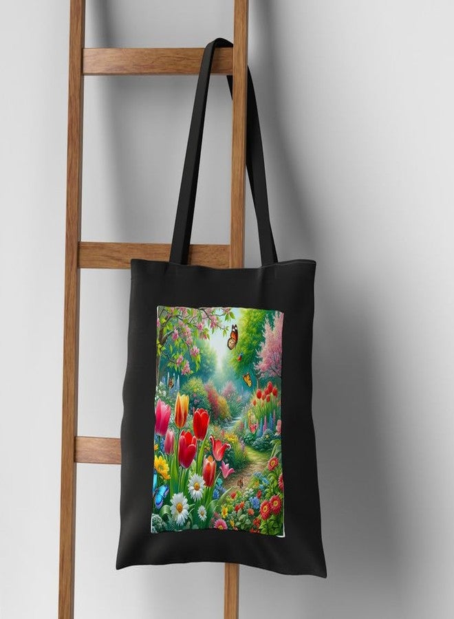 PrintingZone Women & Girl's Embroidered Canvas Tote Bag with Zip - Eco-Friendly, 100% Organic Cotton, Stylish, Daily Use Bag for Work, College, Travel, Casual, Perfect Affordable Gift(BTB-59)(BTB-59) - Image 4
