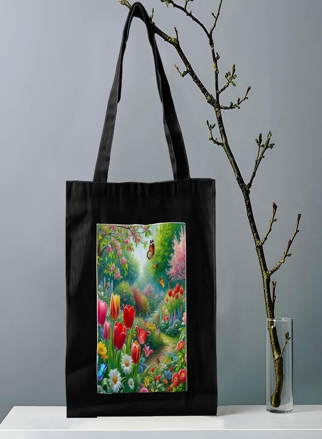 PrintingZone Women & Girl's Embroidered Canvas Tote Bag with Zip - Eco-Friendly, 100% Organic Cotton, Stylish, Daily Use Bag for Work, College, Travel, Casual, Perfect Affordable Gift(BTB-59)(BTB-59) - Image 2