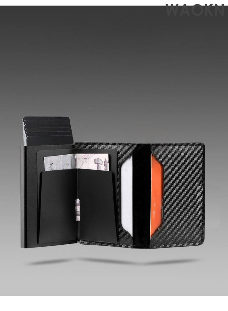 WAOKN Cardholder wallet with coin pocket magnetic closure pop-up card, cash and credit card leather wallet with ID window, ultra-thin business credit card wallet for men with money pocket, and brake pop-up aluminum alloy wallet. - Image 4