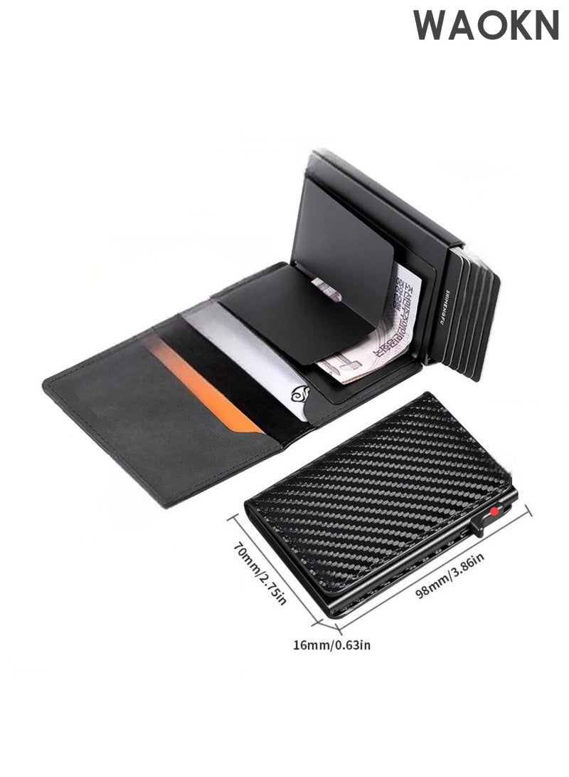 WAOKN Cardholder wallet with coin pocket magnetic closure pop-up card, cash and credit card leather wallet with ID window, ultra-thin business credit card wallet for men with money pocket, and brake pop-up aluminum alloy wallet. - Image 2