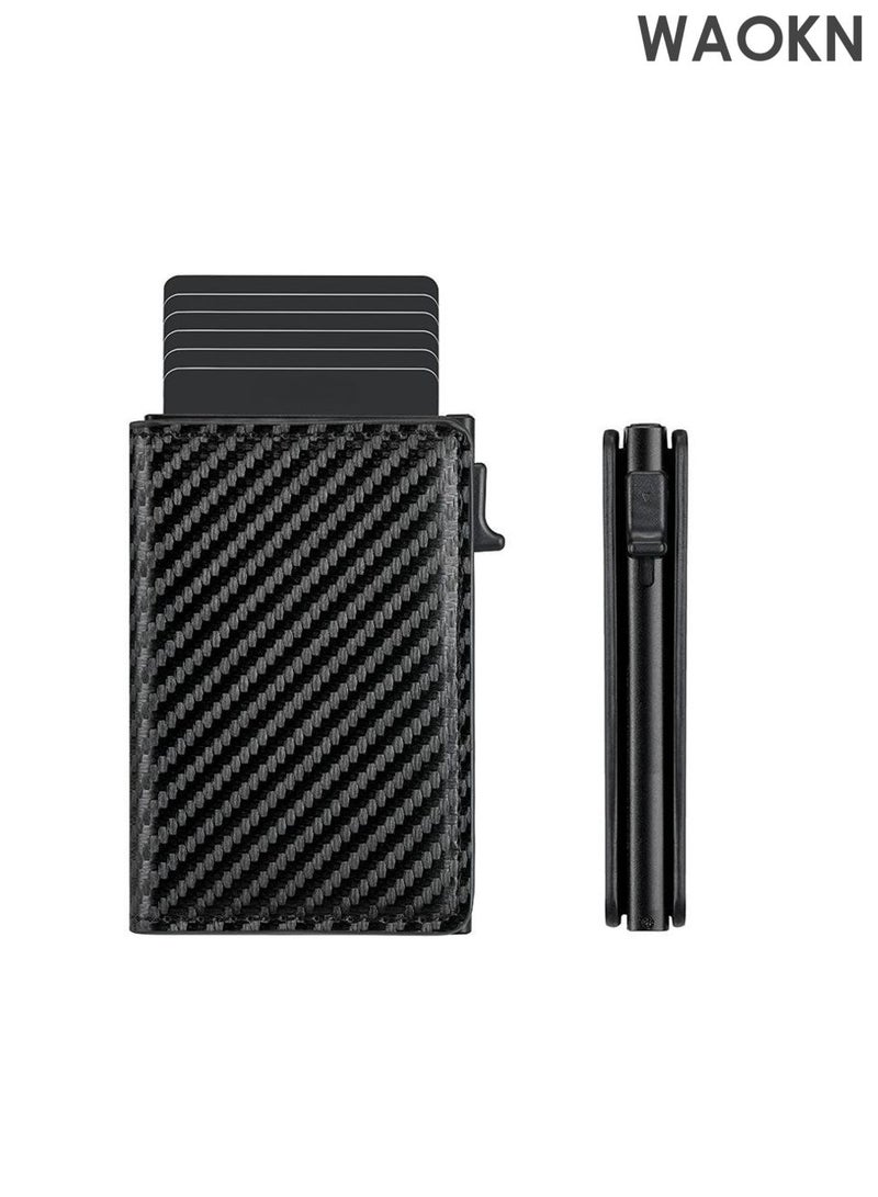 WAOKN Cardholder wallet with coin pocket magnetic closure pop-up card, cash and credit card leather wallet with ID window, ultra-thin business credit card wallet for men with money pocket, and brake pop-up aluminum alloy wallet. - Image 1