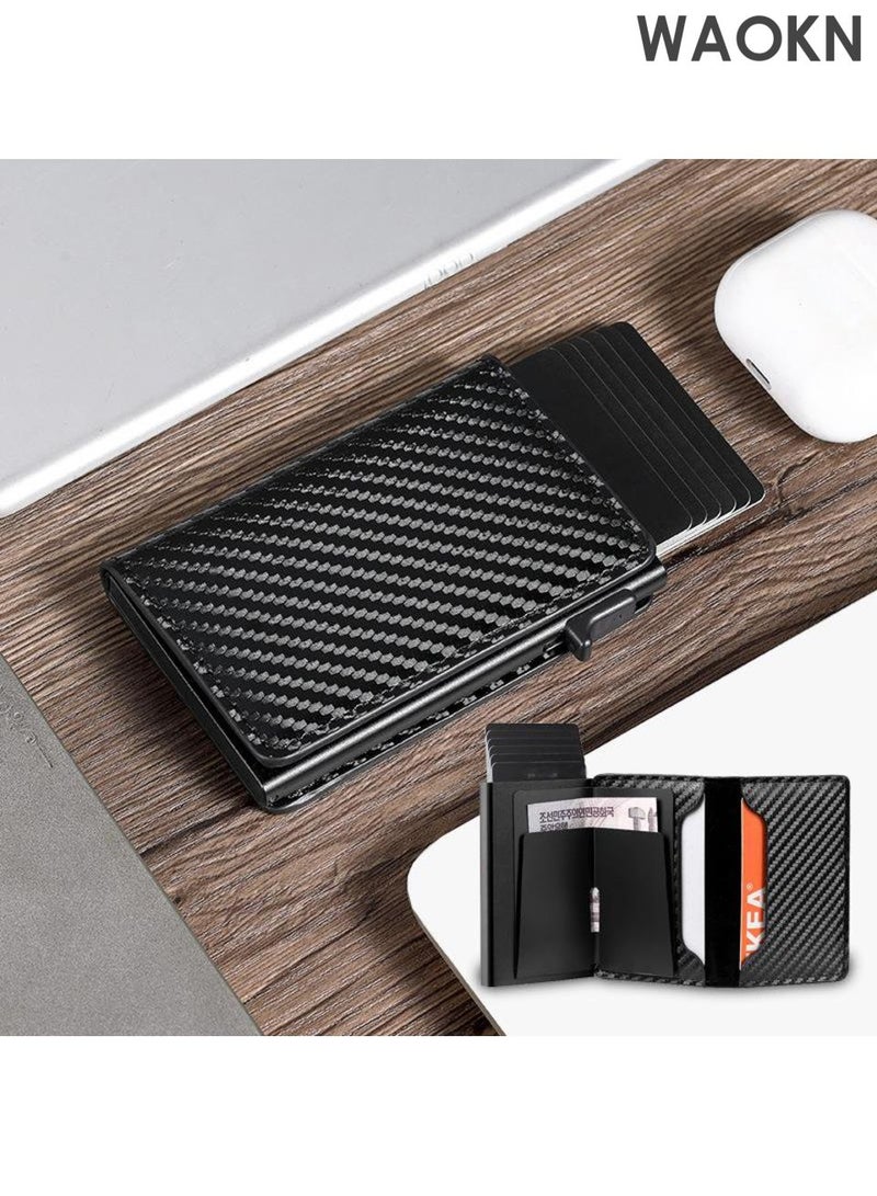 WAOKN Cardholder wallet with coin pocket magnetic closure pop-up card, cash and credit card leather wallet with ID window, ultra-thin business credit card wallet for men with money pocket, and brake pop-up aluminum alloy wallet. - Image 3