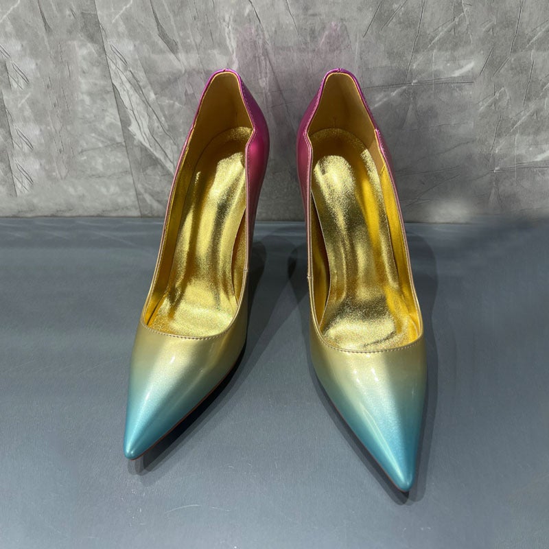 2025 Spring New Red Sole Pointed Toe Stiletto Pumps Banquet Ultra High Heels Elegant Gradient High Heels For Export - Image 4