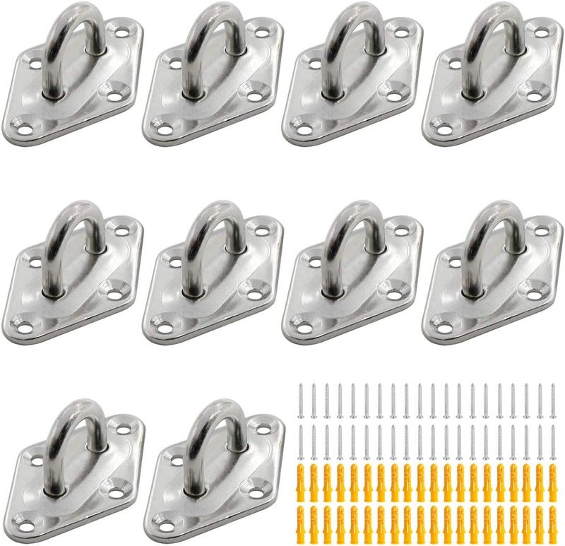 Hxchen 10Pcs M6 Heavy Duty Pad Eye Plate Staple Ring Hook Loop U-Shaped Sail Shade Hardware, 304 Stainless Steel Wall Ceiling Hammock Hooks Hange (Diamond) - Image 1