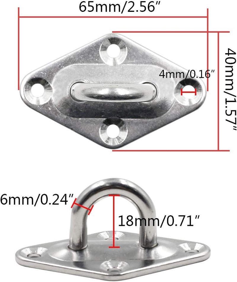 Hxchen 10Pcs M6 Heavy Duty Pad Eye Plate Staple Ring Hook Loop U-Shaped Sail Shade Hardware, 304 Stainless Steel Wall Ceiling Hammock Hooks Hange (Diamond) - Image 2