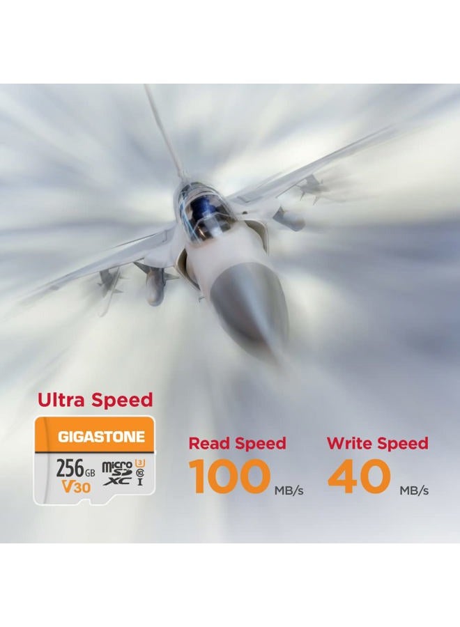 Gigastone بطاقة ذاكرة MicroSDXC سعة 256 جيجابايت عبوة من 5 + محول SD لكاميرا الحركة GoPro والطائرات بدون طيار والتابلت، سرعة قراءة تصل إلى 100 ميجابايت/ثانية، تسجيل فيديو بدقة 4K UHD، بطاقة Micro SD فئة UHS-I A1 Class 10 U3 - Image 2