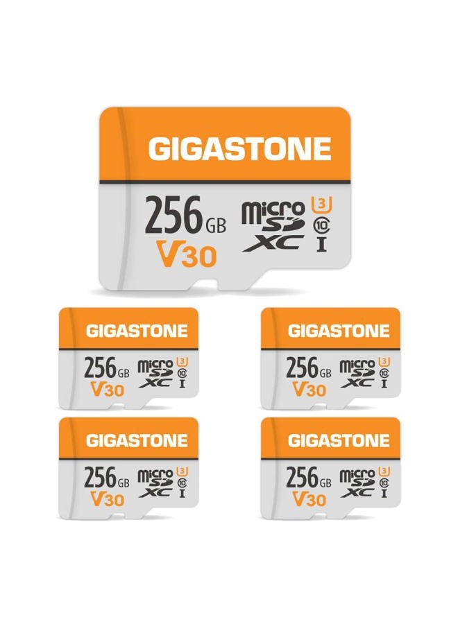 Gigastone بطاقة ذاكرة MicroSDXC سعة 256 جيجابايت عبوة من 5 + محول SD لكاميرا الحركة GoPro والطائرات بدون طيار والتابلت، سرعة قراءة تصل إلى 100 ميجابايت/ثانية، تسجيل فيديو بدقة 4K UHD، بطاقة Micro SD فئة UHS-I A1 Class 10 U3 - Image 1