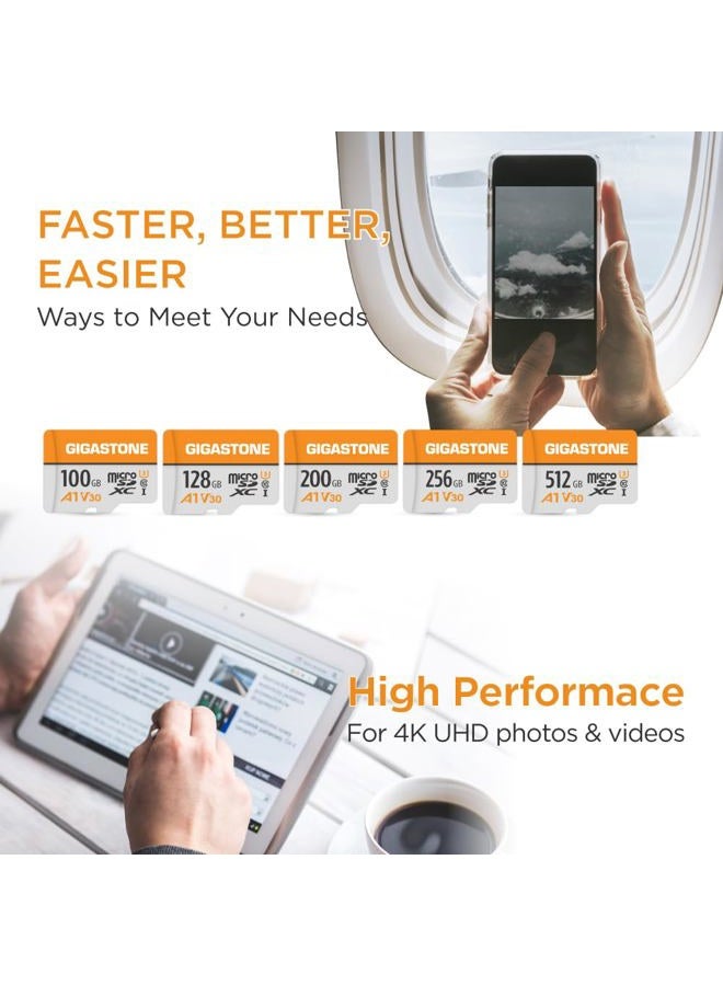 Gigastone بطاقة ذاكرة MicroSDXC سعة 256 جيجابايت عبوة من 5 + محول SD لكاميرا الحركة GoPro والطائرات بدون طيار والتابلت، سرعة قراءة تصل إلى 100 ميجابايت/ثانية، تسجيل فيديو بدقة 4K UHD، بطاقة Micro SD فئة UHS-I A1 Class 10 U3 - Image 5