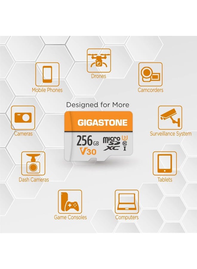 Gigastone بطاقة ذاكرة MicroSDXC سعة 256 جيجابايت عبوة من 5 + محول SD لكاميرا الحركة GoPro والطائرات بدون طيار والتابلت، سرعة قراءة تصل إلى 100 ميجابايت/ثانية، تسجيل فيديو بدقة 4K UHD، بطاقة Micro SD فئة UHS-I A1 Class 10 U3 - Image 4