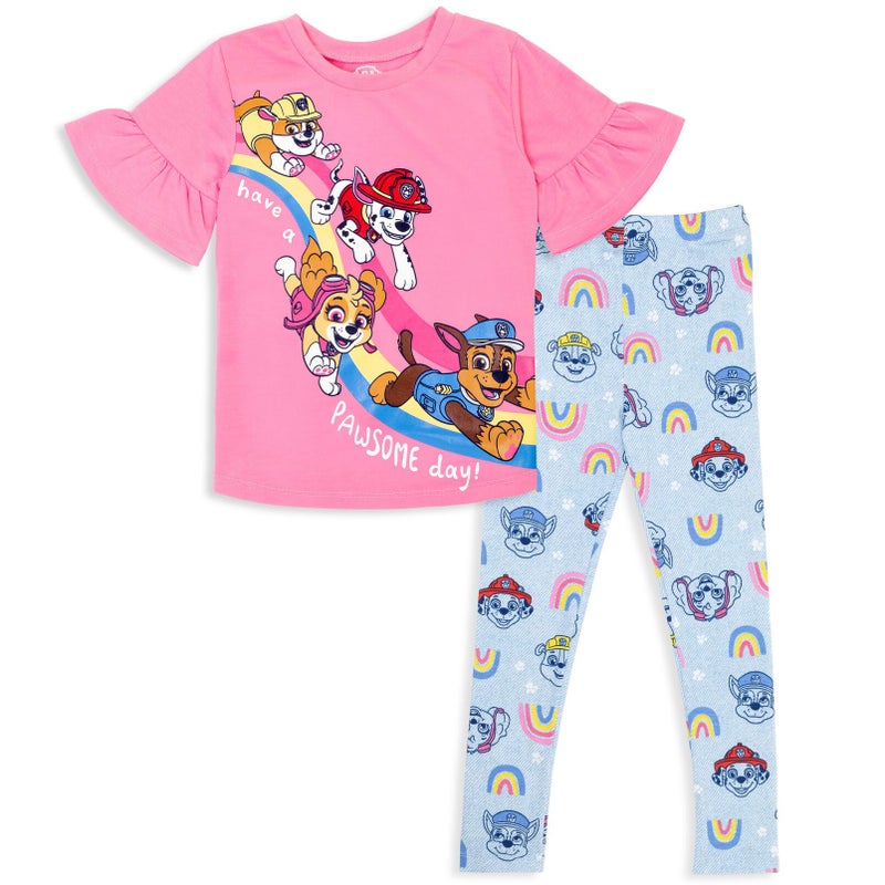 Paw Patrol Chase Rubble Skye Marshall Toddler Girls T-Shirt Legging Pink/Blue 4T - Image 1