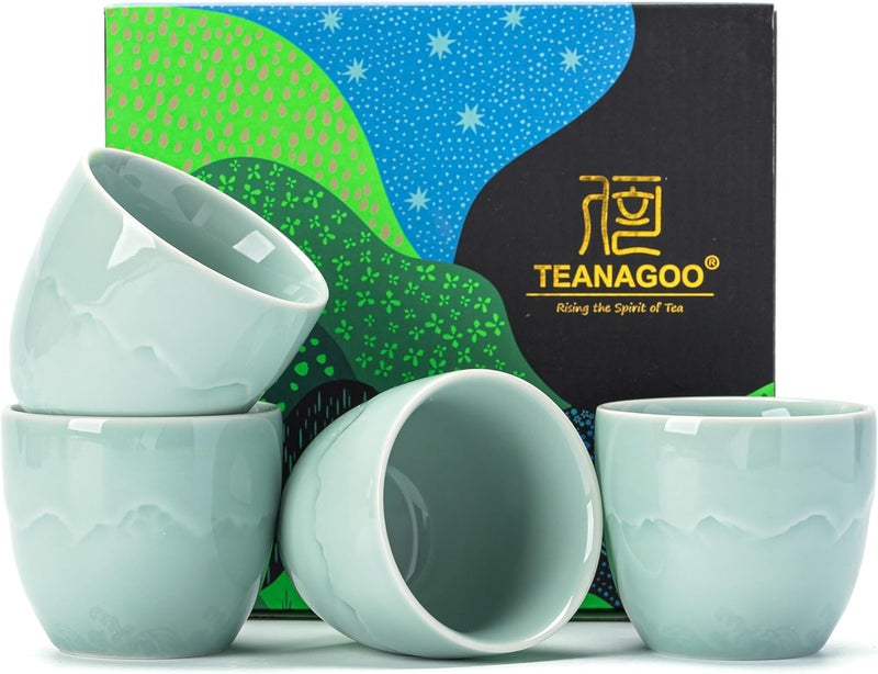TEANAGOO أكواب الشاي اليابانية من ، 6.3 أونصة/180 مل، أزرق سلادون، 4 قطع/صندوق، بدون مقابض، سيراميك، للشاي الياباني والآسيوي - Image 1
