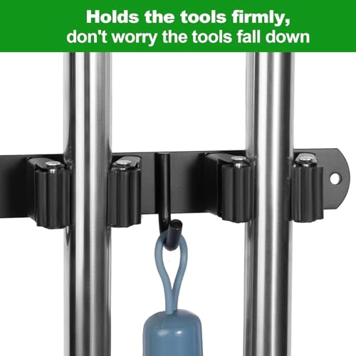 Boniry Broom Holder and Mop Organizer | Mop Holder For Wall Without Drilling with 3 Slots and 4 Hooks for Kitchen, Garage, Garden, and Utility | Space Saving Cleaning Tool Organizer (Black) - Image 5