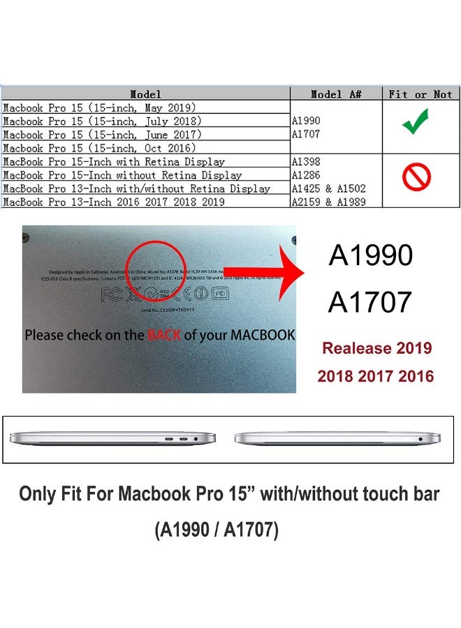 سانموجيد حافظة SANMUGEED متوافقة مع حافظة MacBook Pro مقاس 15 بوصة إصدار 2019 2018 2017 2016 A1990 A1707 مع شريط اللمس، غطاء بلاستيكي صلب الغلاف - Image 2