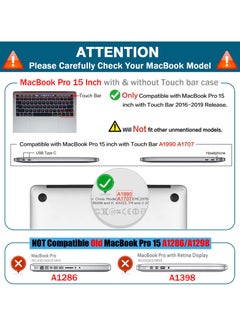 SANMUGEED SANMUGEED Compatible with MacBook Pro 15 inch Case 2019 2018 2017 2016 Release A1990 A1707 with Touch Bar, Plastic Hard Shell Case Cover  - Image 2