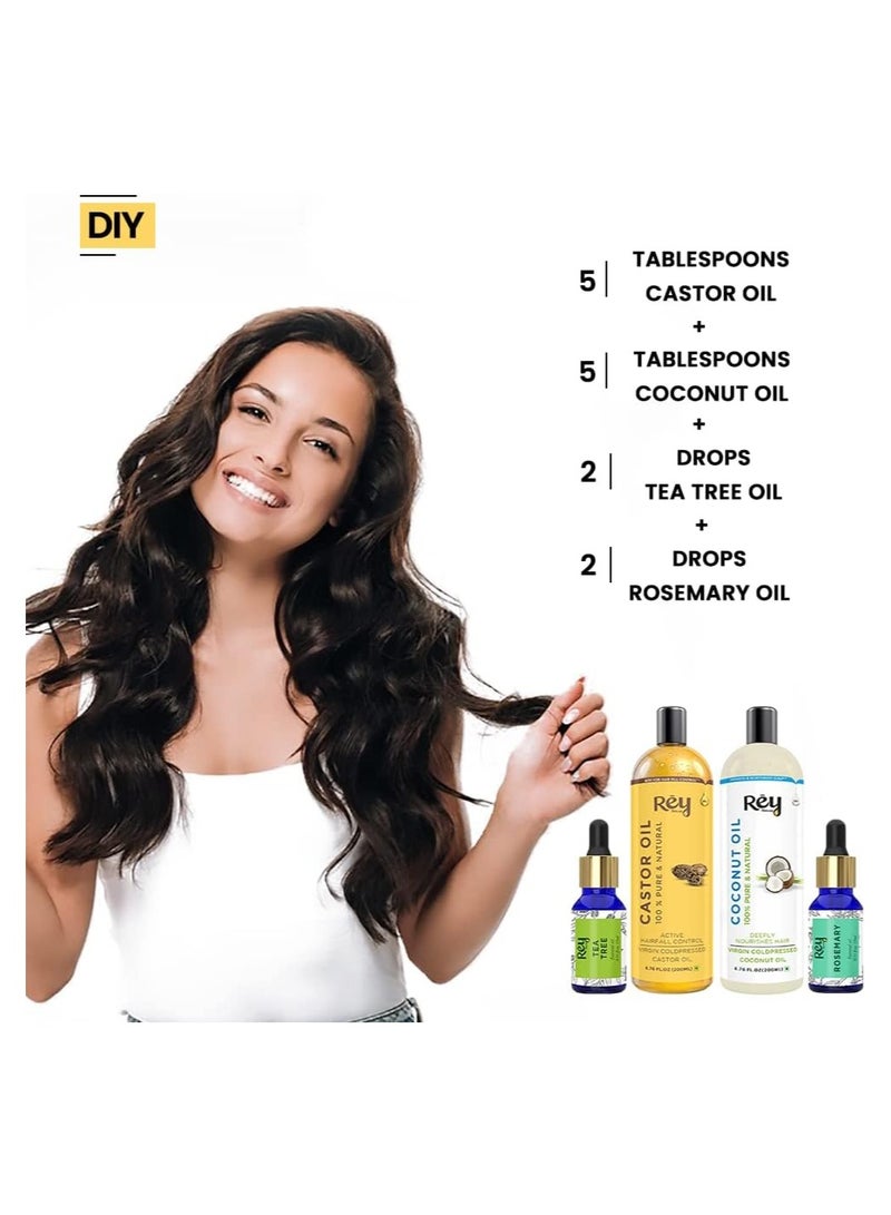 Rey Naturals ReyNaturals hair oils combo/hair care kit (Castor oil + Coconut oil + Tea tree oil + Rosemary oil) controls hairfall - Image 2