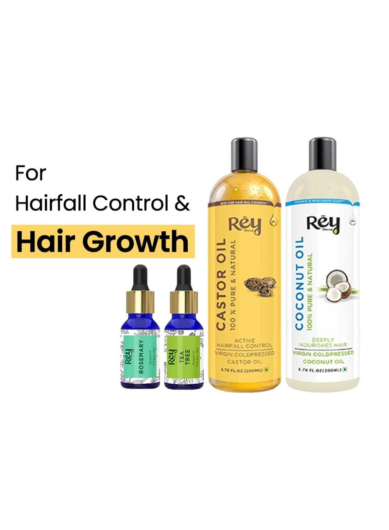 Rey Naturals ReyNaturals hair oils combo/hair care kit (Castor oil + Coconut oil + Tea tree oil + Rosemary oil) controls hairfall - Image 3