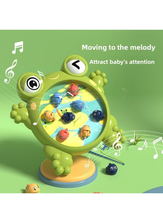 Zexin Children's Fishing Toy Water Magnetic Fish Plate Can Add Water Frog Fishing Music Parent-child Game 3-6 Years Old-Color:Emerald Green